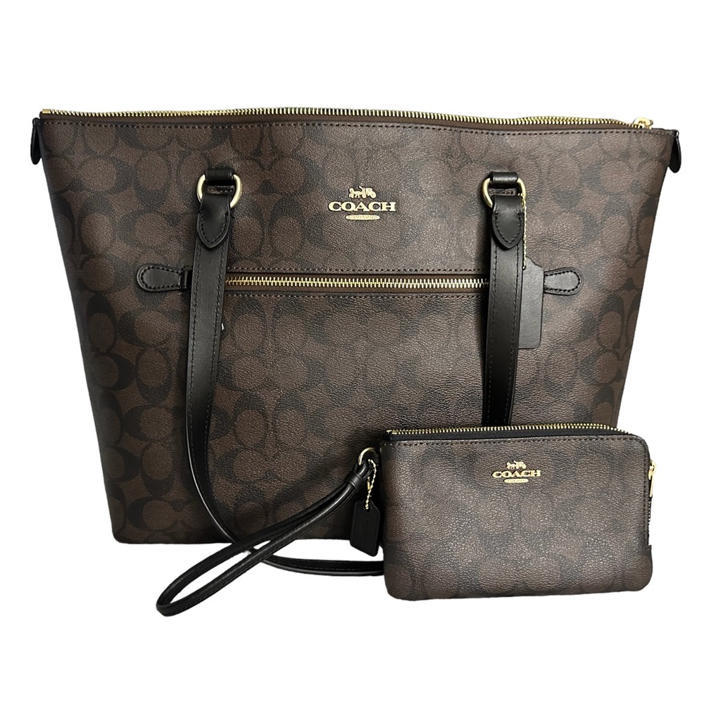 Coach Signature Gallery Tote Bag and matching double corner zip wallet NWT